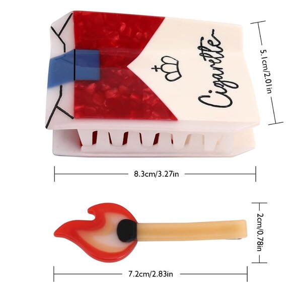 Hair Claw Set Acetate Large Matchbox & Flame Clips For Women Unique Gift - Picture 2 of 7